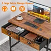 Computer Desk with 2 Fabric Drawers, 36 Inch Small Home Office Writing Desk, Vanity Desk with Hooks, Simple Study Desk 4