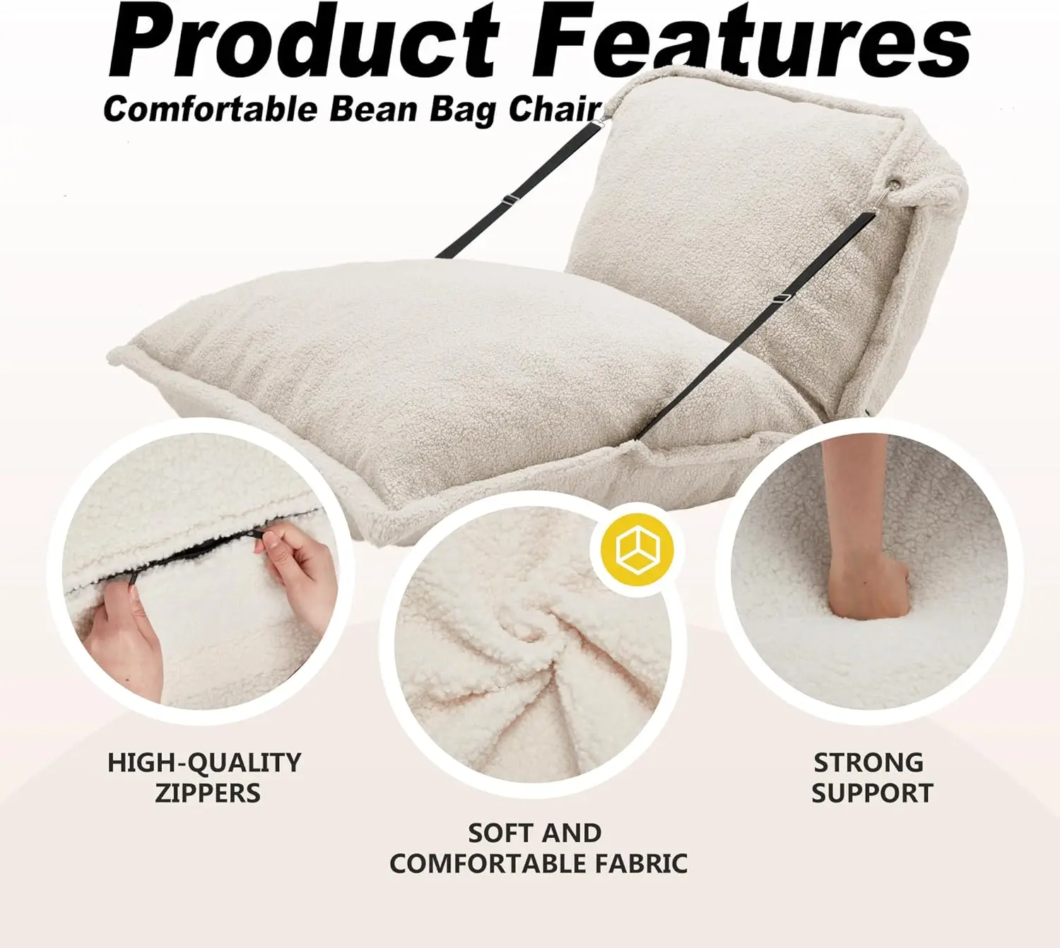 Giant Bean Bag Chair, Bean Bag Sofa with Adjustable Backrest, Bed with Filling and Detachable Sherpa Cover, La