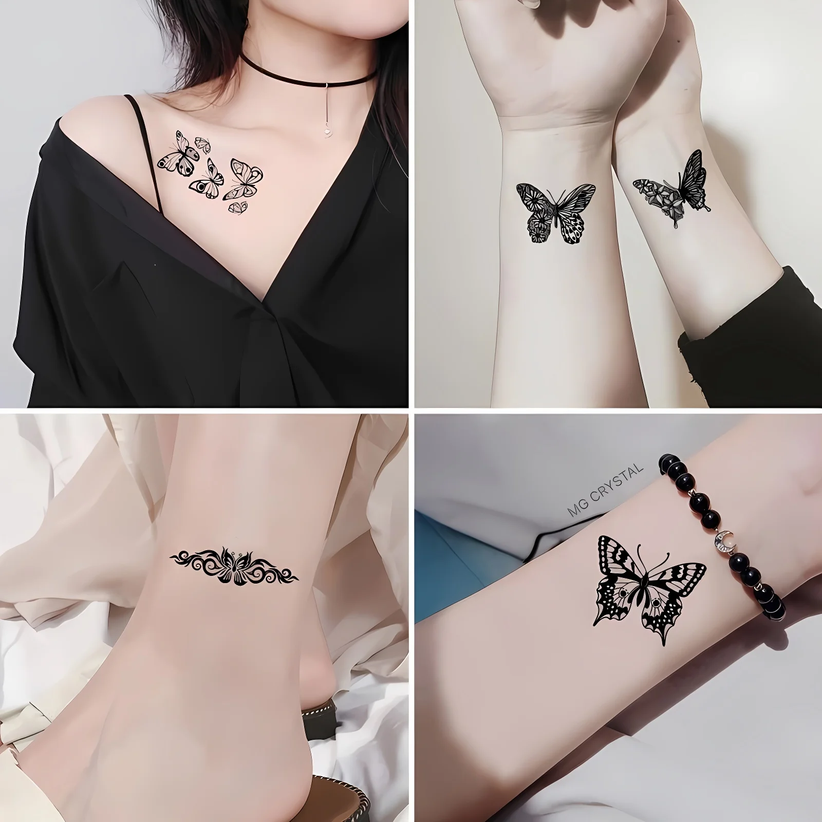 30pcs/set Small Butterfly Fake Tattoos for Women Girls Hand Wrist 