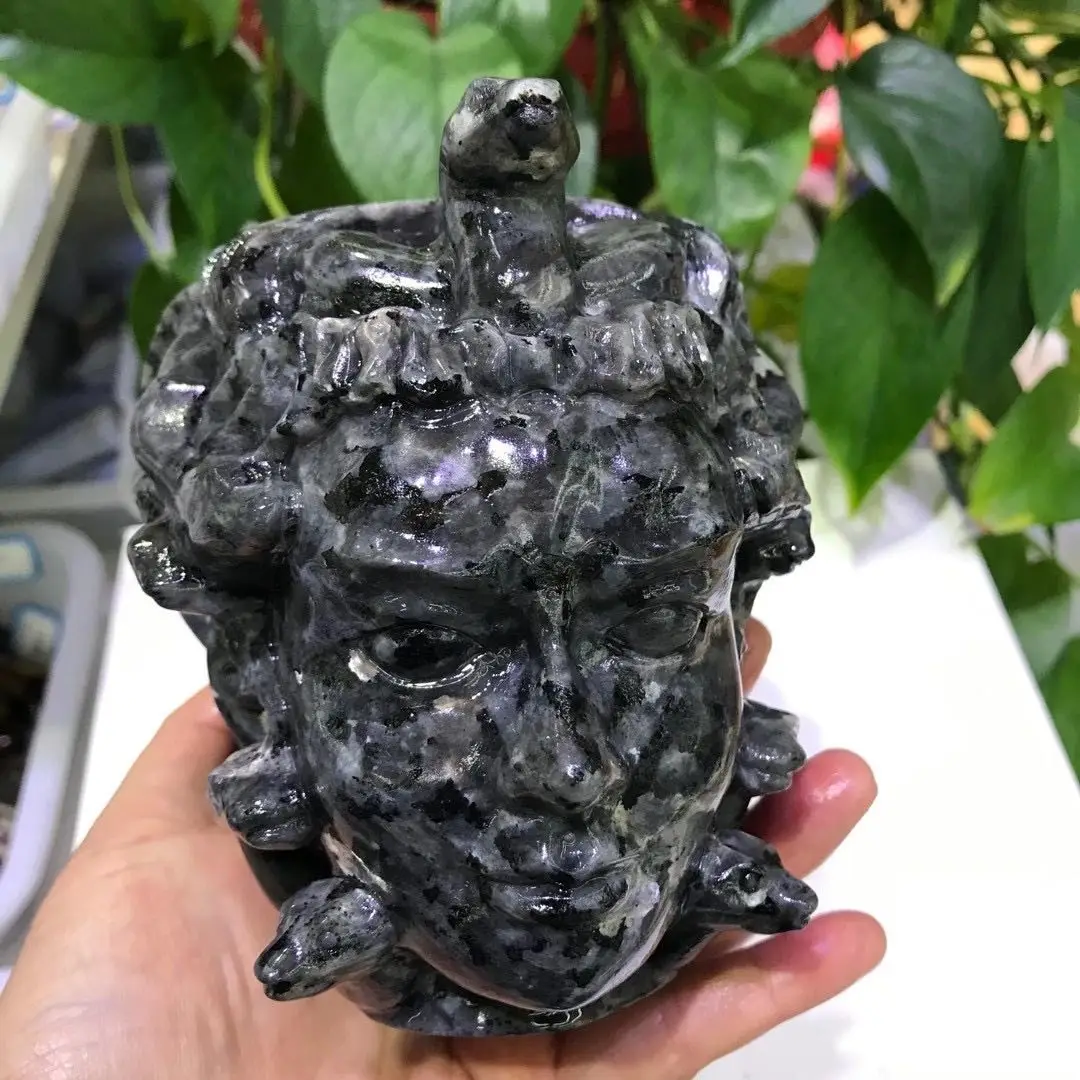 

Natural Stone of fire Carved Medusa Head Portrait Crystal Stone Statue for Wicca Decoration