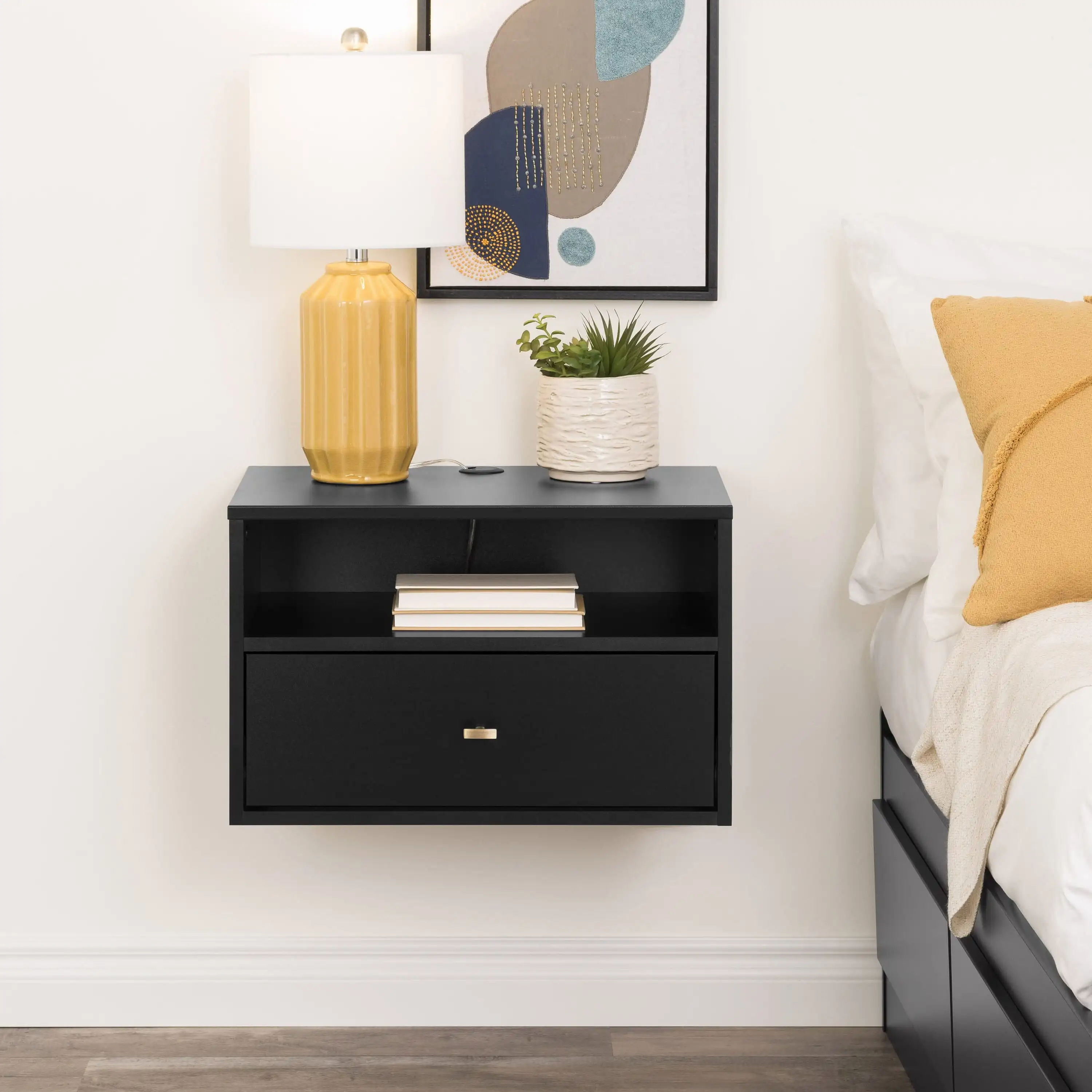 

Prepac Floating Nightstand With Open Shelf, Black