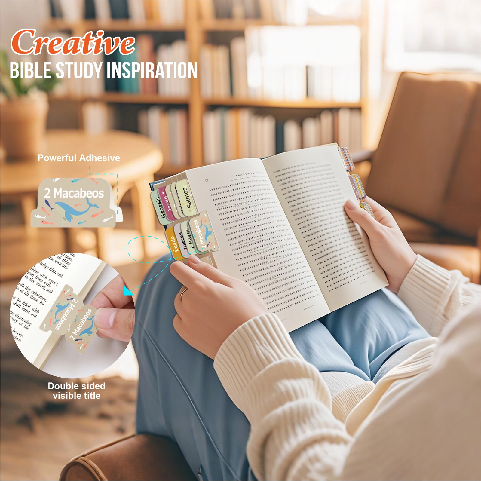 75pcs Spanish Laminated Bible Tabs Reposition Large Print Stickers Easy to Read and Apply Bib bible tabs