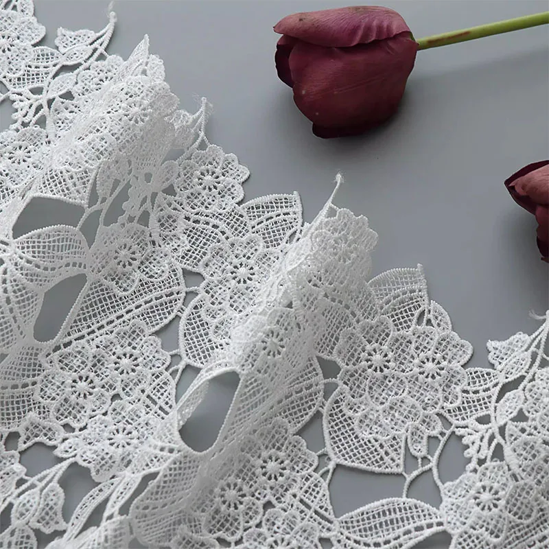 Pure White Embroidered Water-soluble Hollowed Out Lace Fabric For Wedding Dresses and Cheongsam Clothing Sewing Fabrics