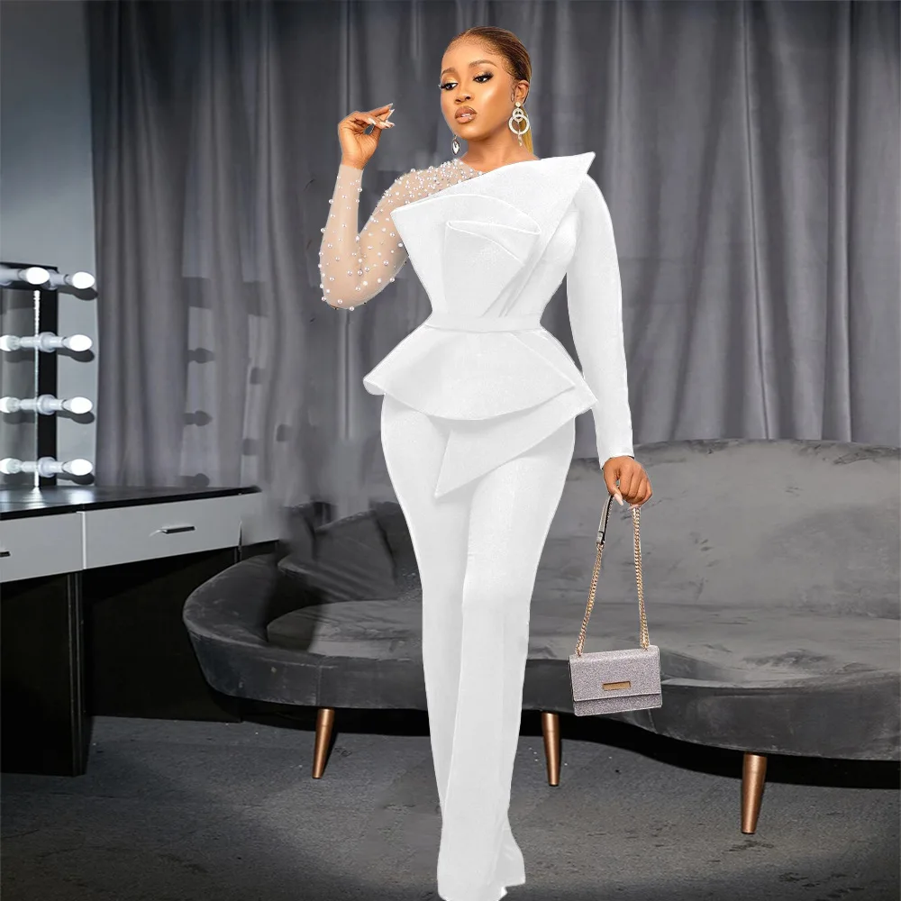 New Fashion Solid Jumpsuits for Women 2023 Ladies Long Sleeve O Neck Elegant Evening Party Jumpsuit Women Chic Straight Jumpsuit