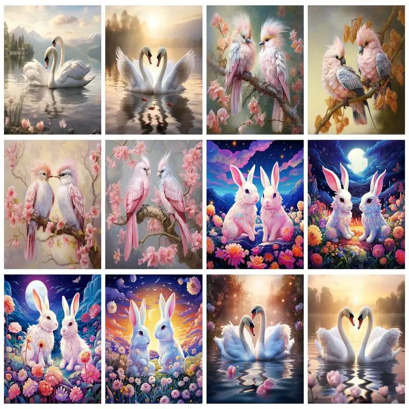

RUOPOTY Diamond Painting Rabbit Animal Mosaic Embroidery Rhinestone Pictures Hobbies Home Decoration