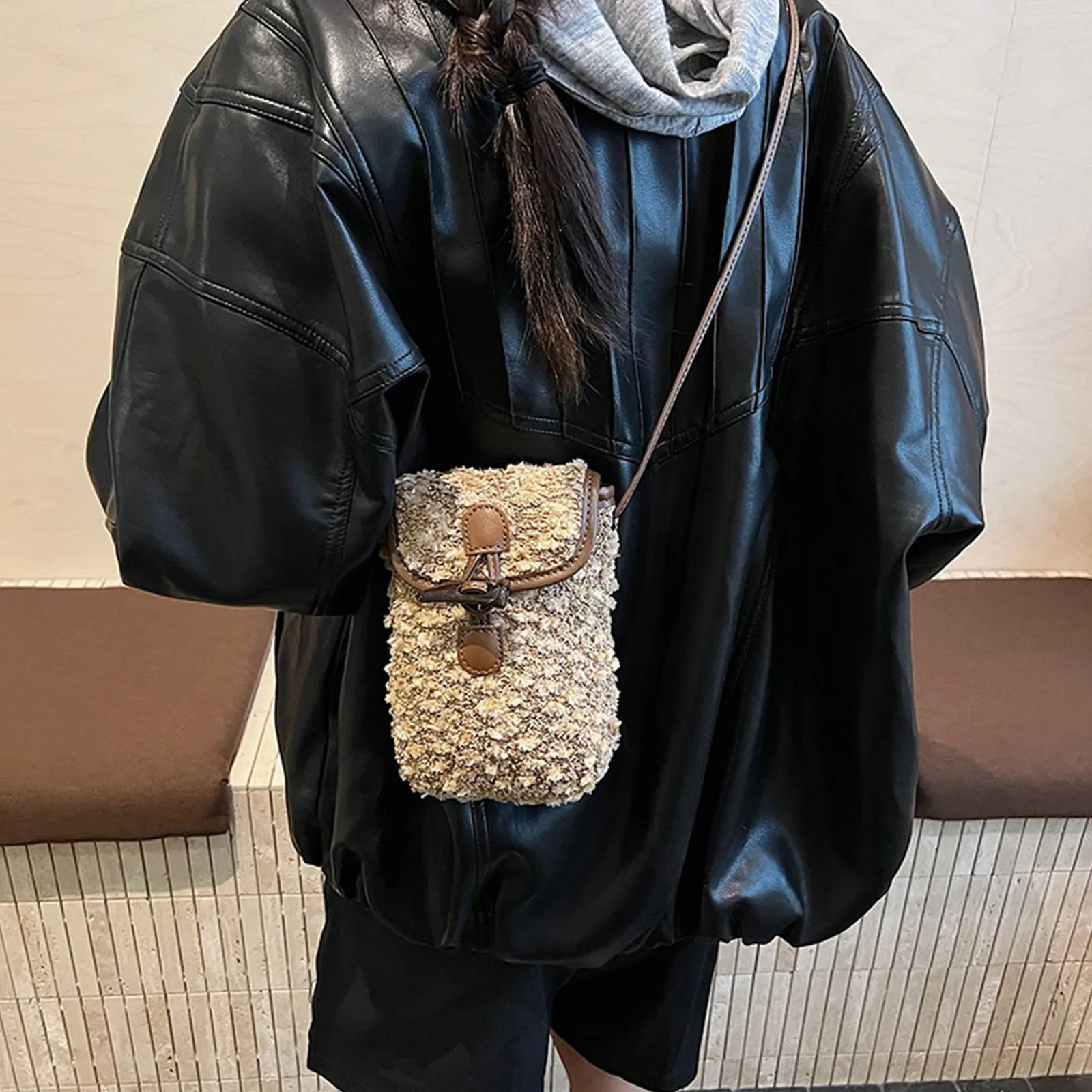 Faux Suede Shoulder Bag Cow Horn Buckle Underarm Bag Vintage Crossbody Bag for Women Shopping Travel