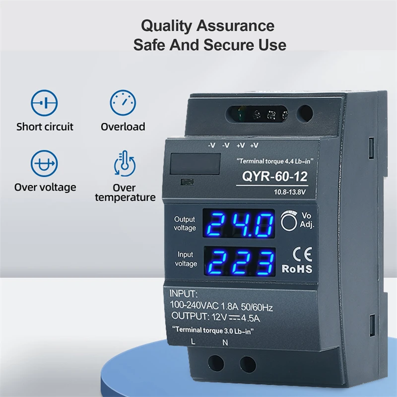 Fonte de Alimentação de Comutação com Display Digital Trilho Ruído Smps Cnc Ac-dc Transferência 60w 12v 24v 48v 2.5a 5a