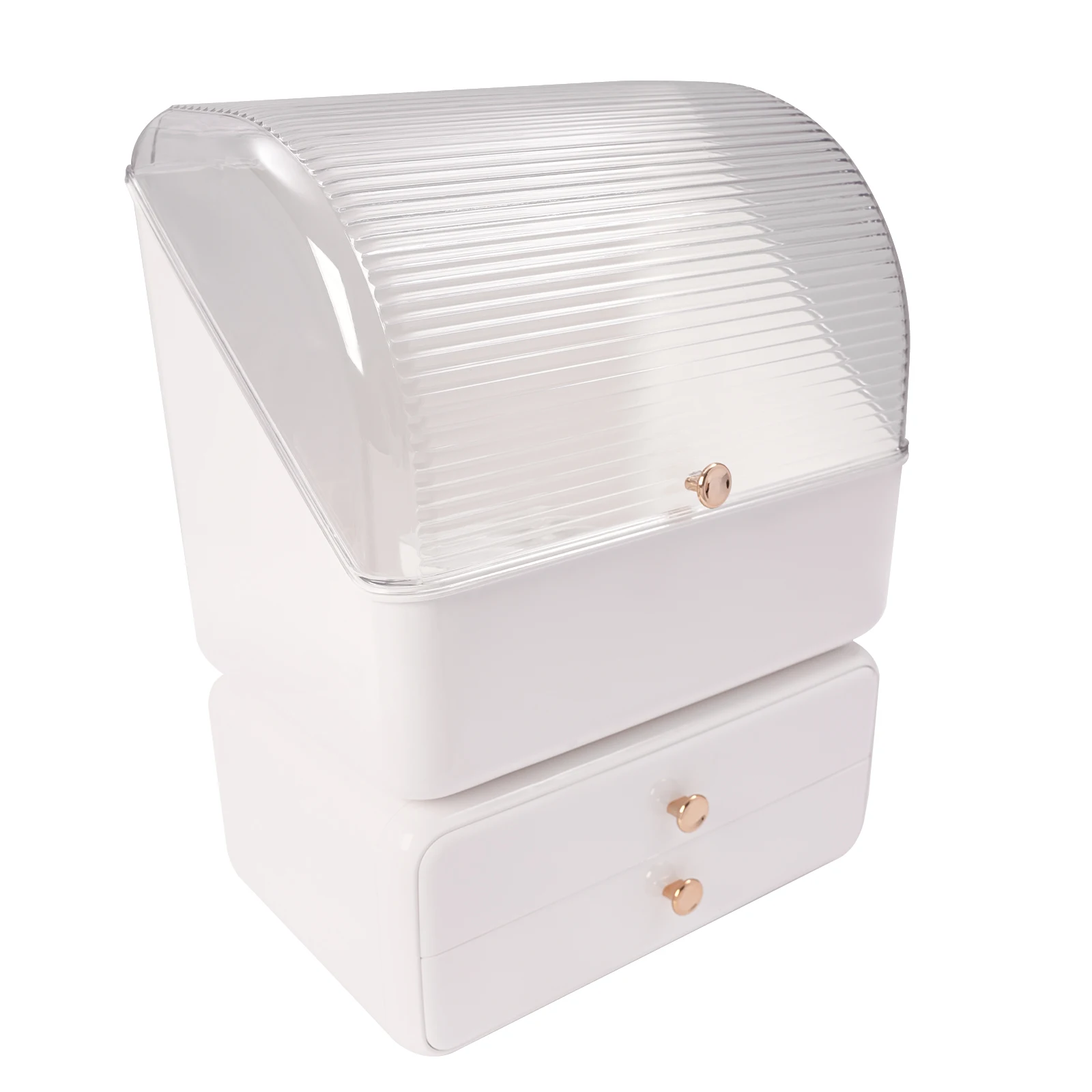 Large Makeup Organizer Make Up Cosmetics Plastic organizer box with Brush Holder Lid and Drawers 5
