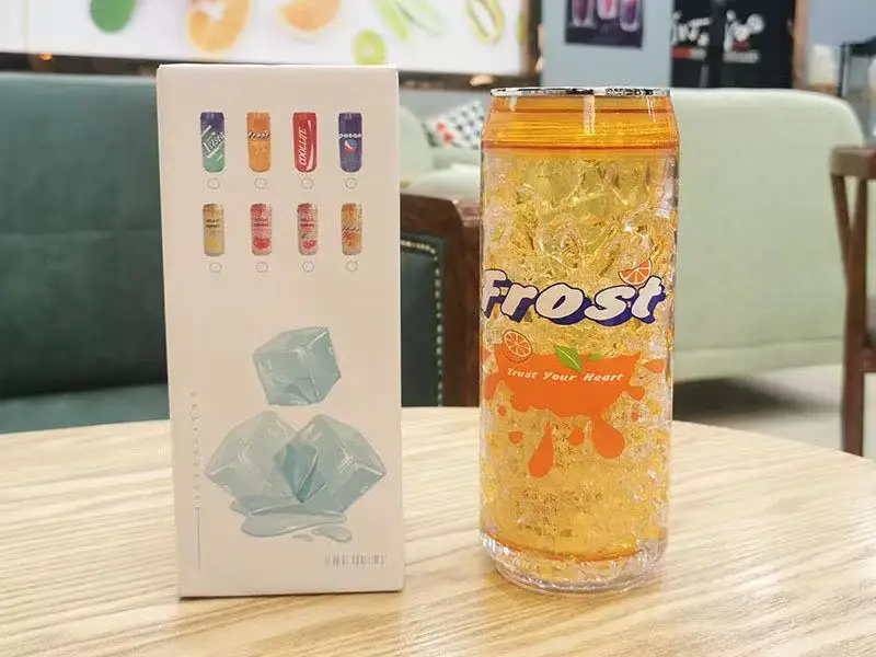 Crack Style Refrigerator Ice Cup Cans Plastic Reusable Cup Double-Layer Plastic Water Bottle With Straw