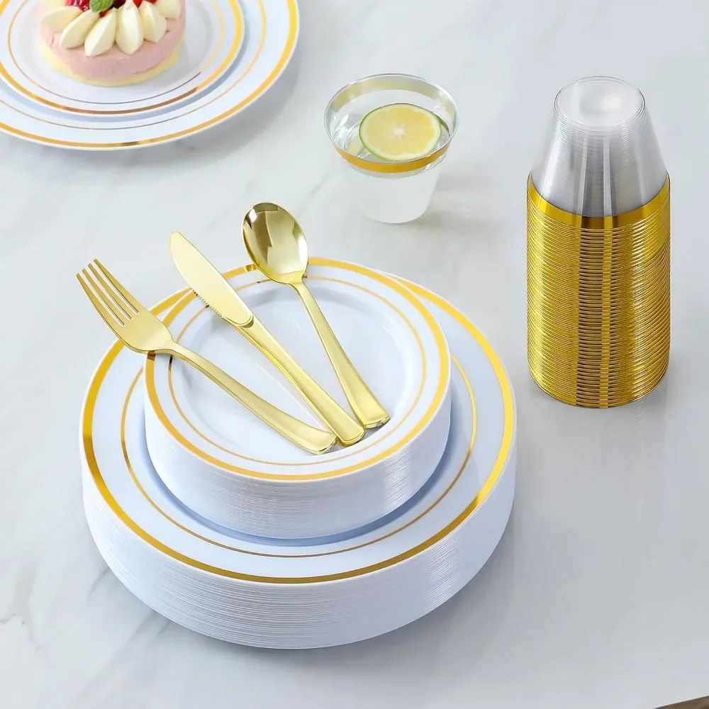 Plastic Dinnerware for 100 Guests Disposable Plastic Plates for Party Wedding Birthday 600 Pieces