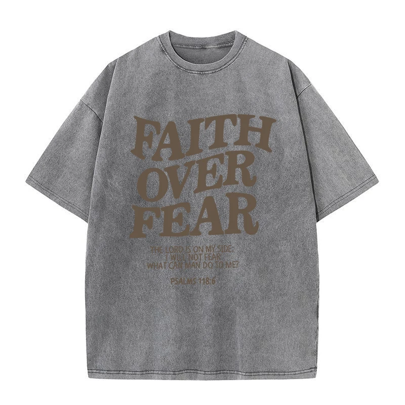 FAITH OVER FEAR 남녀공용 문자 슬로건 티셔츠, 인기 있는 긍정적인 인용 티셔츠, 기독교 예수 선물, 코튼 티 탑