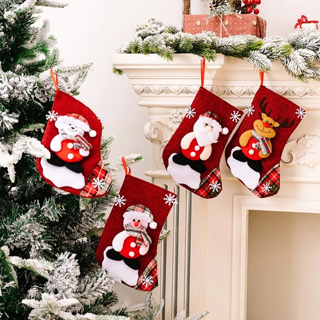 Christmas Tree Ornaments Decorations Santa Snowman Stocking Bag Window Pins  Stocking Xmas Hanging Decoration 2023 Little Gifts for Christmas Tree