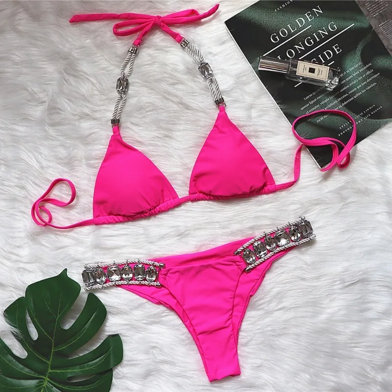 Sexy Women 2 Piece Sexy Shiny Crystal Rhinestones Bikini Set Party Swimsuit