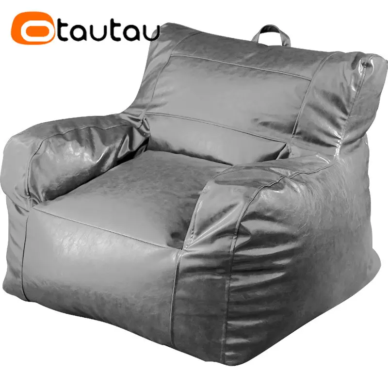 Otautau Big Single Leather Sofa Frameless Pouf Bean Bag Chair With Shredded  Foam Filler Living Room Outdoor Furniture Sf032