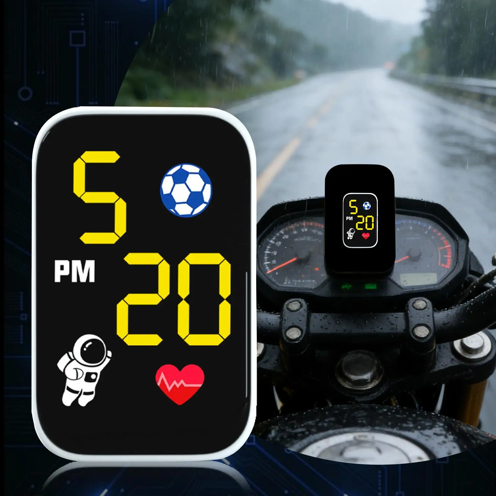 Waterproof Digital Motorcycle Clock with Illuminated Display, Dash-Mounted Timepiece