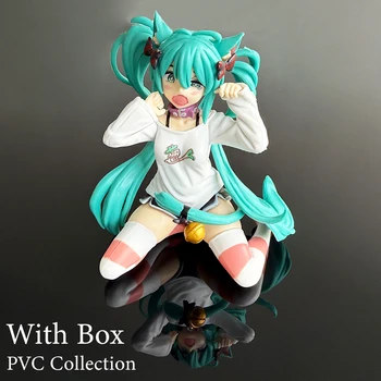 In Stock Hatsune Miku Cat Ear Neko Short Sleeved Pajamas Anime Figurine Kawaii Girl Models Desktop Decorations Ornament Toy Gift