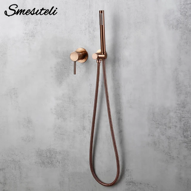 ชุดฝักบัวอาบน้ำระบบห้องน้ำฝักบัวแปรงทองคำสีกุหลาบทองเหลือง, อ่างอาบน้ำผสมน้ำร้อนและน้ำเย็นติดตั้งในผนัง 1