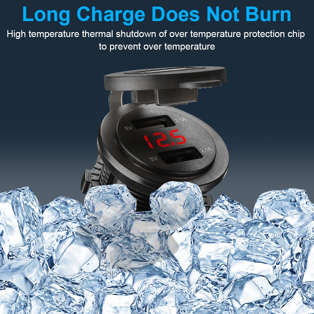 Motorcycle Charger 12V/24V USB Charger Motorcycle 4.2A Dual USB Cigar Lighter Motorcycle Charger Cigarette Lighter Socket Car