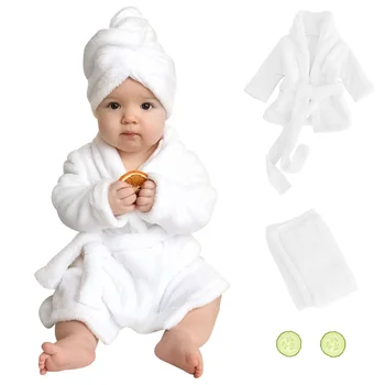 Accappatoio per fotografia neonato Set di accappatoio e asciugamani spa in pile di corallo spesso Studio fotografico per 0-12 mesi Vestito per neonati con cofano