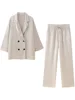 Willshela Women Fashion 2 Piece Set Solid Double Breasted Blazer & Vintage Elastic Waist Trousers Feamle Chic Lady Pants Sets 2