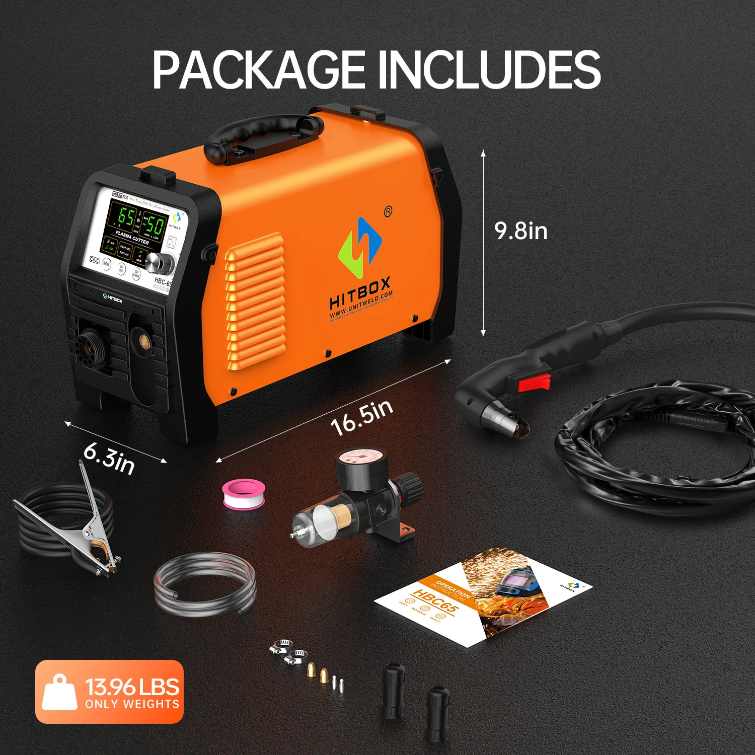 65암페어 플라즈마 절단기 HBC65 HITBOX 비고주파 비접촉 파일럿 아크 110V/220V 듀얼 전압 IGBT 인버터 1/2인치 클린 컷
