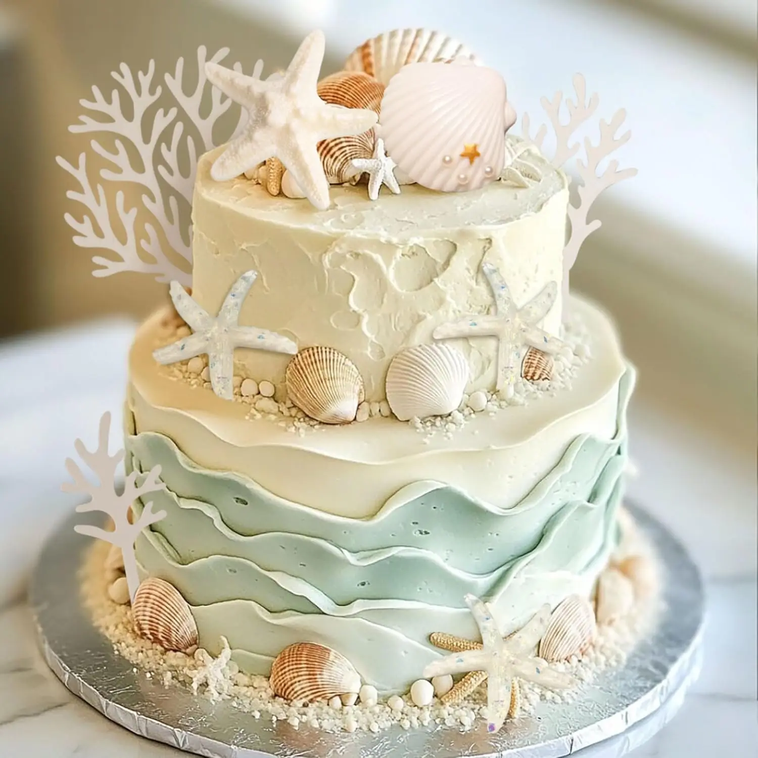 30pcs mermaid cake topper set tails seaweed bubbles - Mauritius