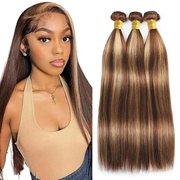 Evidenziare fasci di capelli umani 10A P4/27 fasci di tessuto brasiliano dei capelli grezzi miele biondo fasci di capelli umani lisci estensioni dei capelli