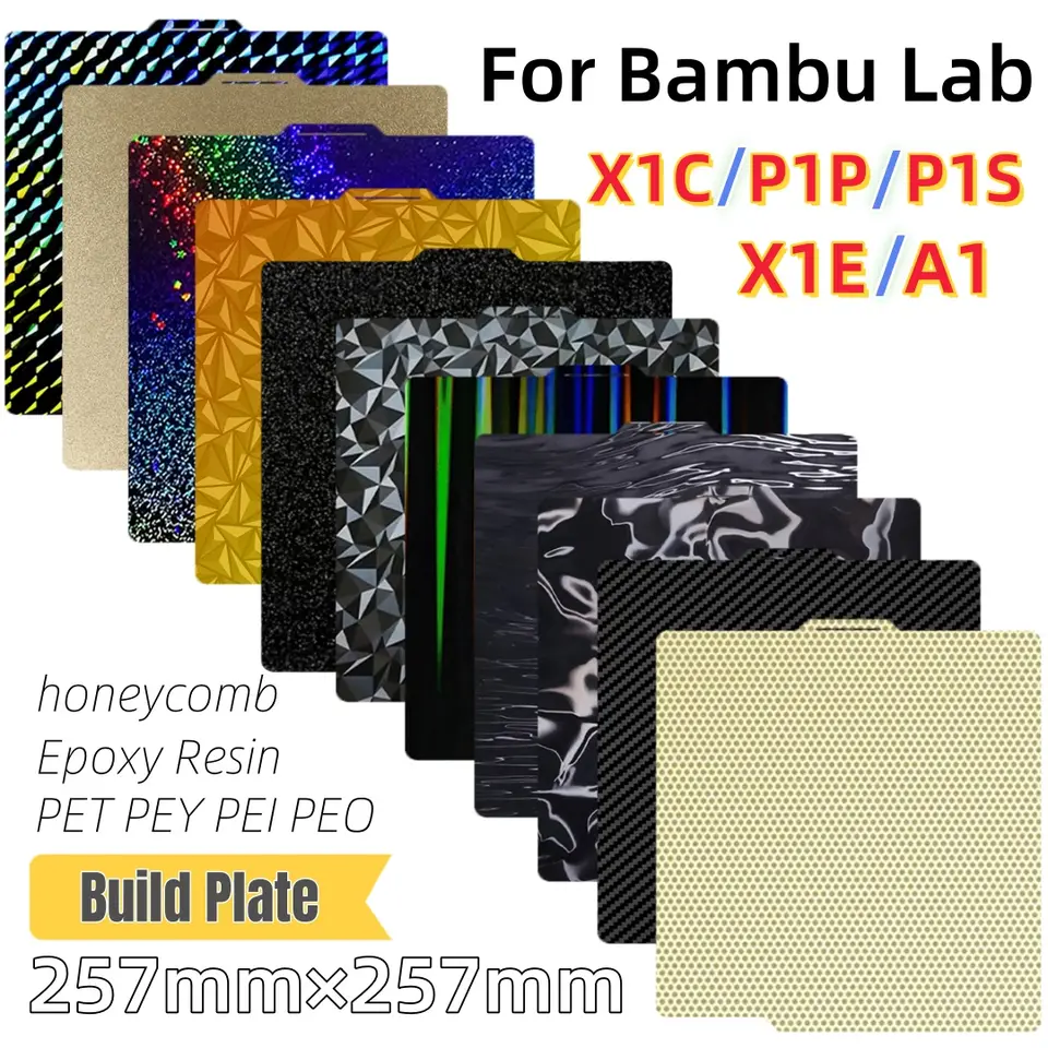 Build Plate 257x257 Spring Steel Sheet Peo H1H Pey Sheet A1 X1C P1S bambulab pei build plate 3d Printer Bamboo Lab Plate image 1