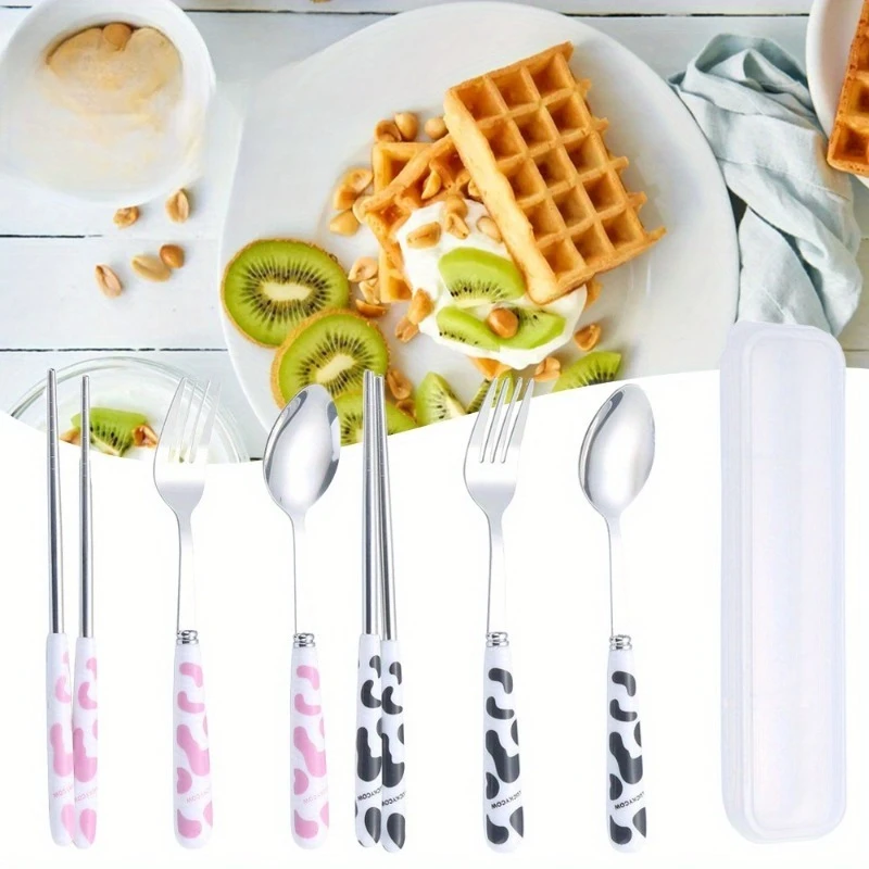 Portable Stainless Steel Cutlery with Storage Box Reusable Spoon Fork Chopsticks for Travel Workplace Restaurant and Home Use