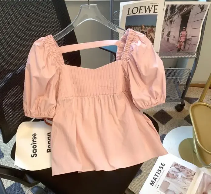 

Square neck bubble sleeve top for women in summer