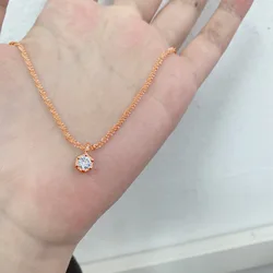 Elegant S925 Sterling Silver Sparkling Necklace with Round White Diamond Pendant (Rose Gold)