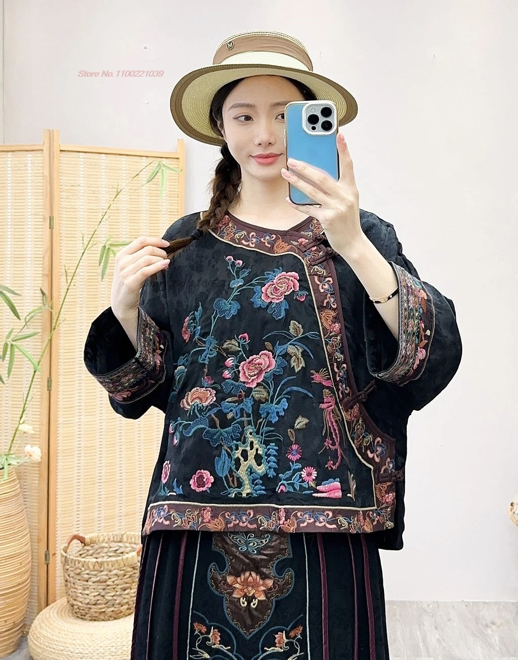 

2024 chinese vintage blouse national flower embroidery tang suit improved satin jacquard improved qipao oriental hanfu tops