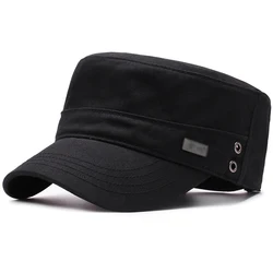 Men's Cotton Flat Top Hat - Stylish Casual Baseball Cap with Sunshade (Black)