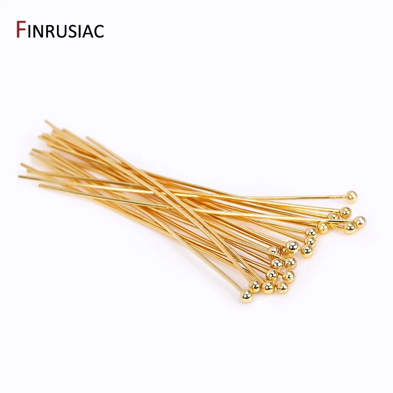 Gold Plated Brass Metal Ball Pins Eye Pins Flat Head Pins For Jewelry Making DIY Jewelry Pin Supplies 50PCS/lot