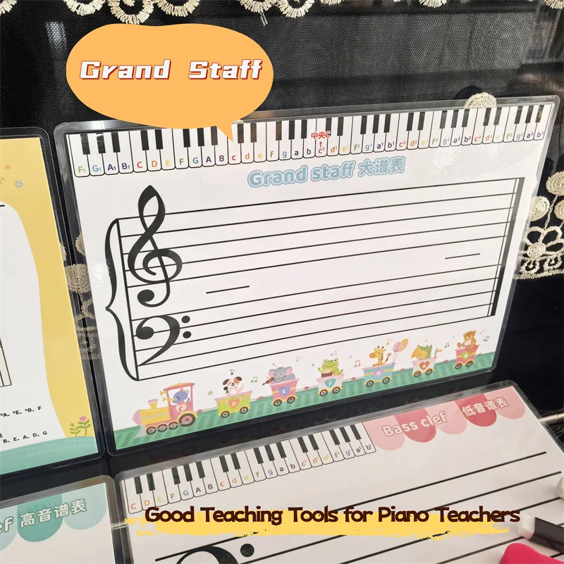 Enhanced Piano Learning Dry Erase Practice Sheets with Grand Staff