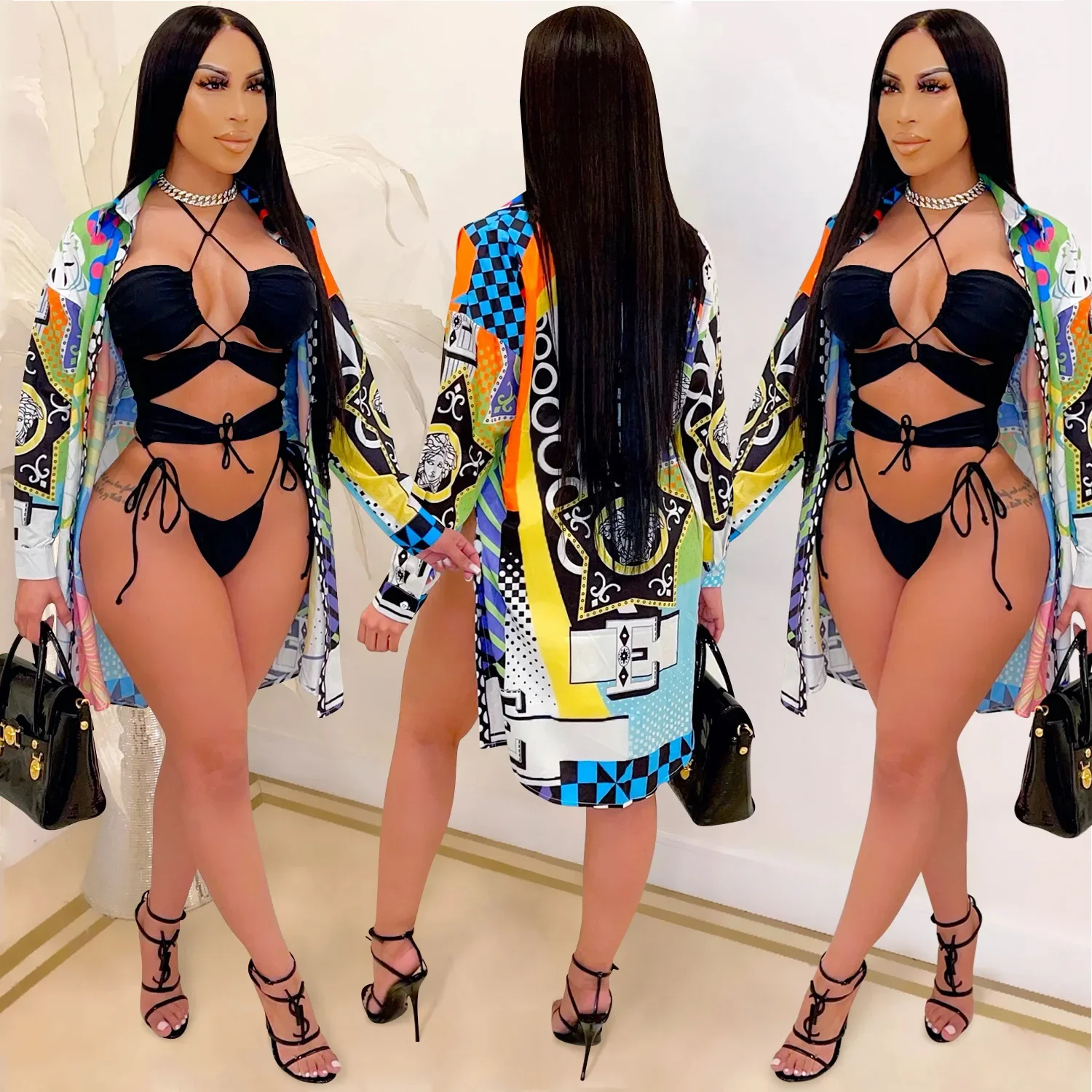 

Summer New Fashion Sexy Women's Digital Printing Long Cloak