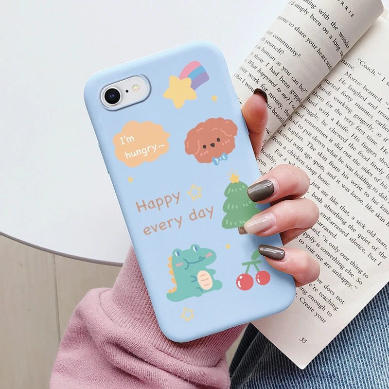 Floral Silicone Phone Case with Cute Cat & Bear Design - Soft Protective Back Cover