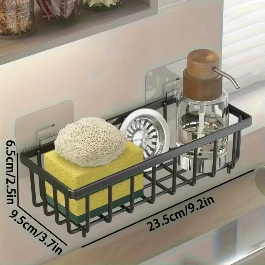 Organisateur d'évier de cuisine facile à installer, aucun perçage requis, support de rangement polyvalent adapté aux éponges, aux brosses et aux serviettes