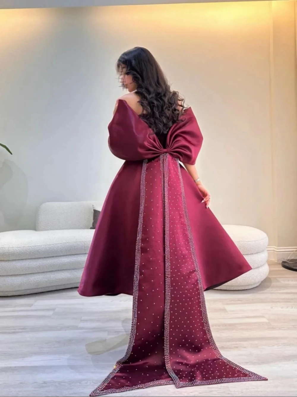 Ball es Exquisite Off-the-shoulder Gown Evening Beading Bows Satin Formal Occasion vestidos de coquetel