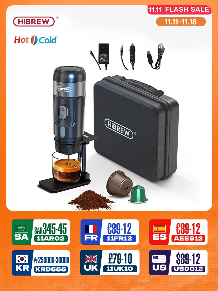Coffee Maker Espresso Maker HiBREW Portable Coffee Machine for Car & Home DC12V Expresso Coffee Maker Fit Nexpresso Dolce Pod Capsule Powder H4A Plus