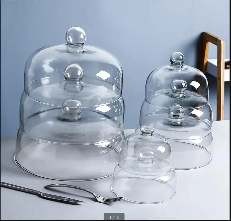 1Pcs Transparent Round Glass Cover Dustproof Restaurant Hotel Fresh Food Cake Cover Chinese Style Durable Food Protective