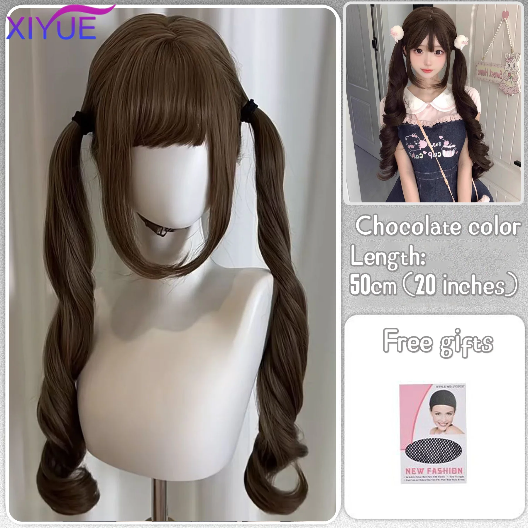 Black Twin Ponytail Princess Cut Natural Short Hair Synthetic Wigs With Bangs For Women Heat Resistant Cosplay Lolita Hair ﻿