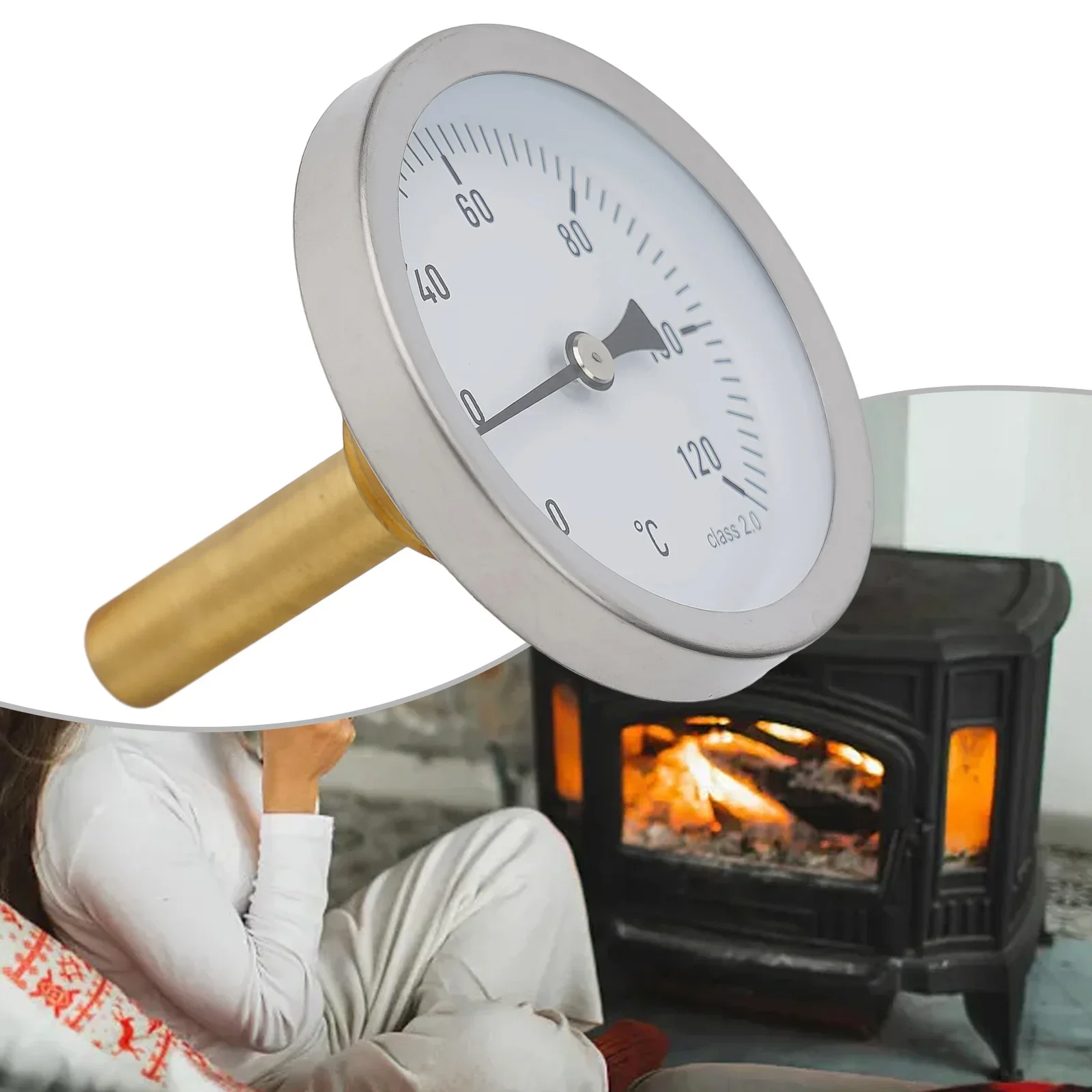 Grill Thermometer Copper Sheath 1/2" Axial Screw-in Boiler Heating 120&deg;C Water Temperature Gauge Bimetallic