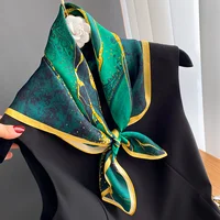 27.5" Dark Green River Print Neckerchief Vintage Imitation Silk Square Scarf Bandana Breathable Head Wrap Hair Accessories 5