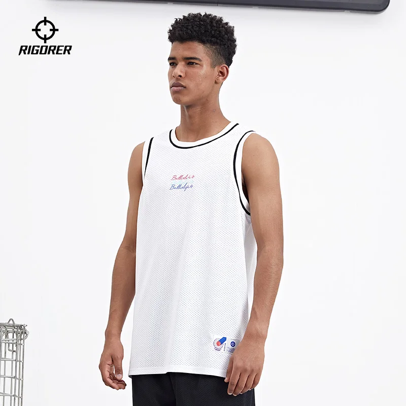 RIGORER Sports man vest sleeveless Leisure Sweat-wicking Breathable Mesh Loose Basketball Print tank top singlet sleeveless man
