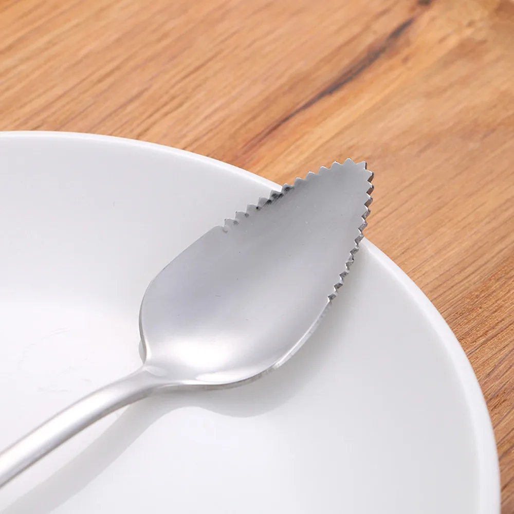 4-Piece Stainless Steel Thickened Spoon Trendy Dessert Spoon With Serrated Edge Design Kitchen Dining Fruit Watermelon