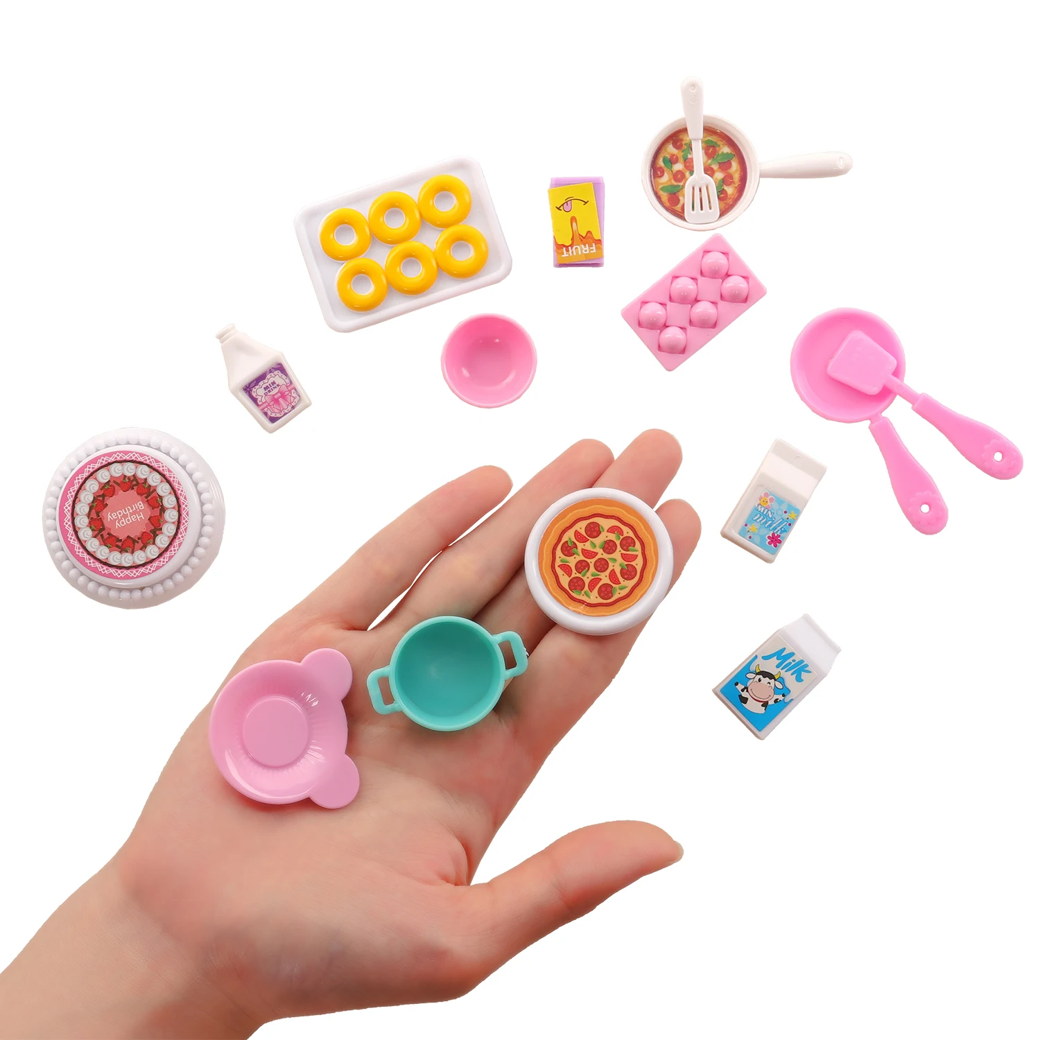 Dollhouse Mini Kitchen Food for Barbie 43 Pcs Dinner Set Fork Knif Plate Pizza Soup Tableware Cute Kids Toys Doll Accessories