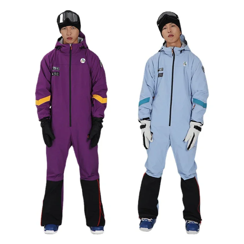 2024 New Outdoor Warm Women Snow Jumpsuit Winter Men One-piece Ski Suit Hooded Male Snowboard Overall Windproof Mountain Clothes