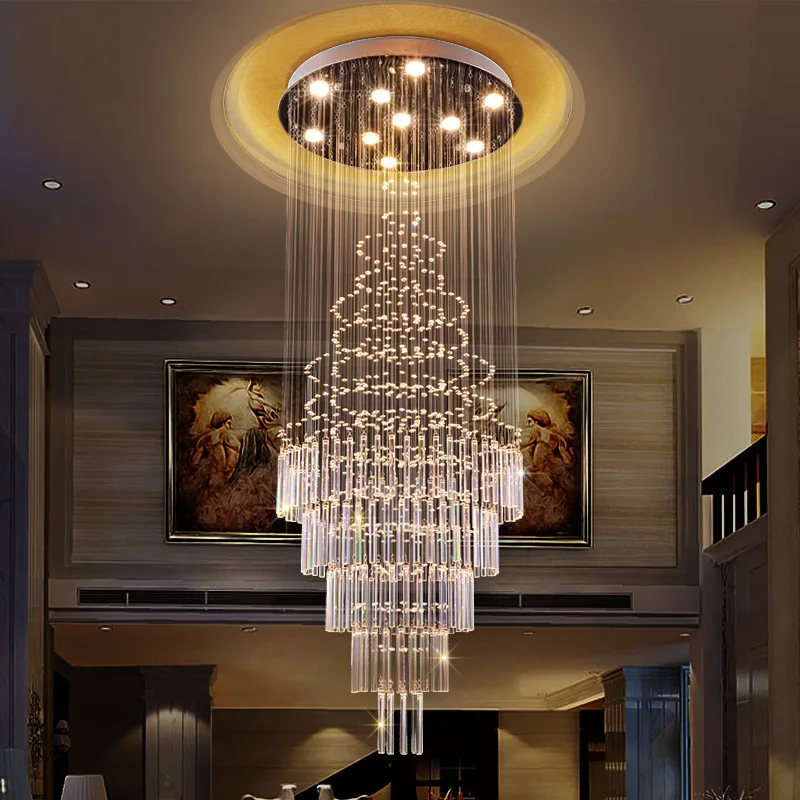 Modern LED Staircase Crystal Chandelier Hotel Restaurant K9