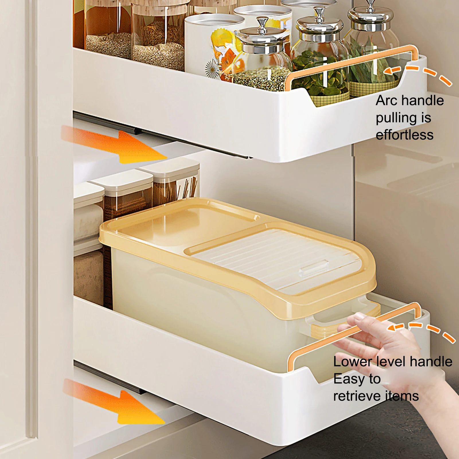 New Kitchen Storage Rack with Slide Rails Pull-out Kitchen Drawer Type Storage Tray Spice Box Storage Rack Cabinets Organizer 3
